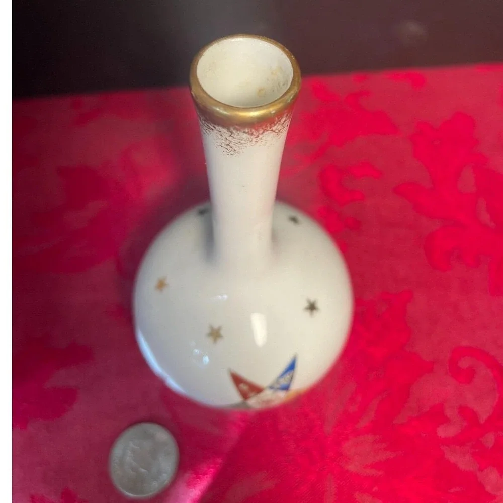 Vintage Order of Eastern Star Porcelain Bud Vase Hand Painted Japan 6in